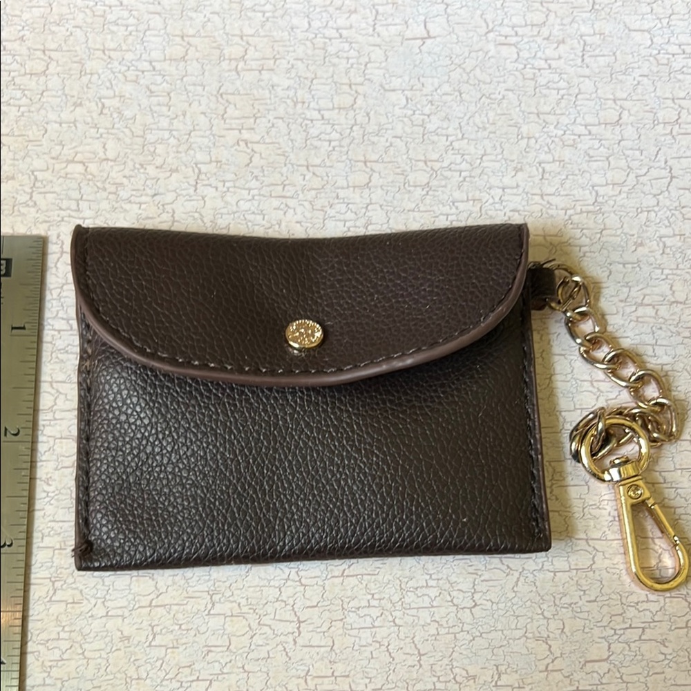 Anne Klein Brown Leather Coin Purse with Chain